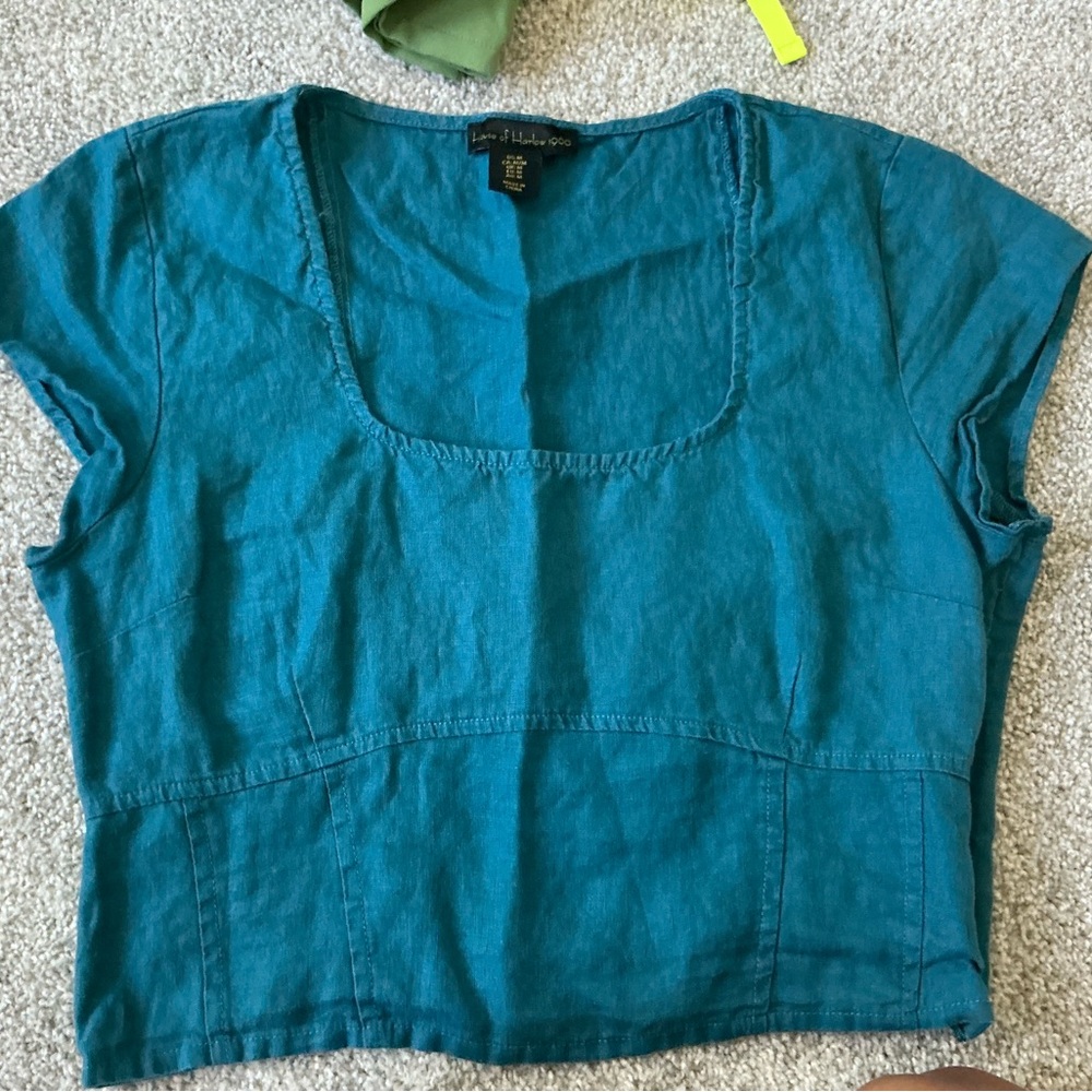 House of Harlow Crop Linen Teal Women's Top